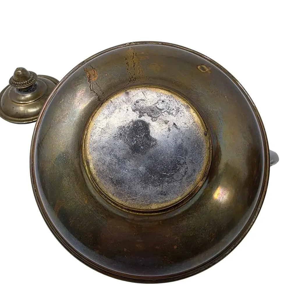Vintage Brass Tea Kettle Wooden Handle Decorative Tin-Lined Small Teapot